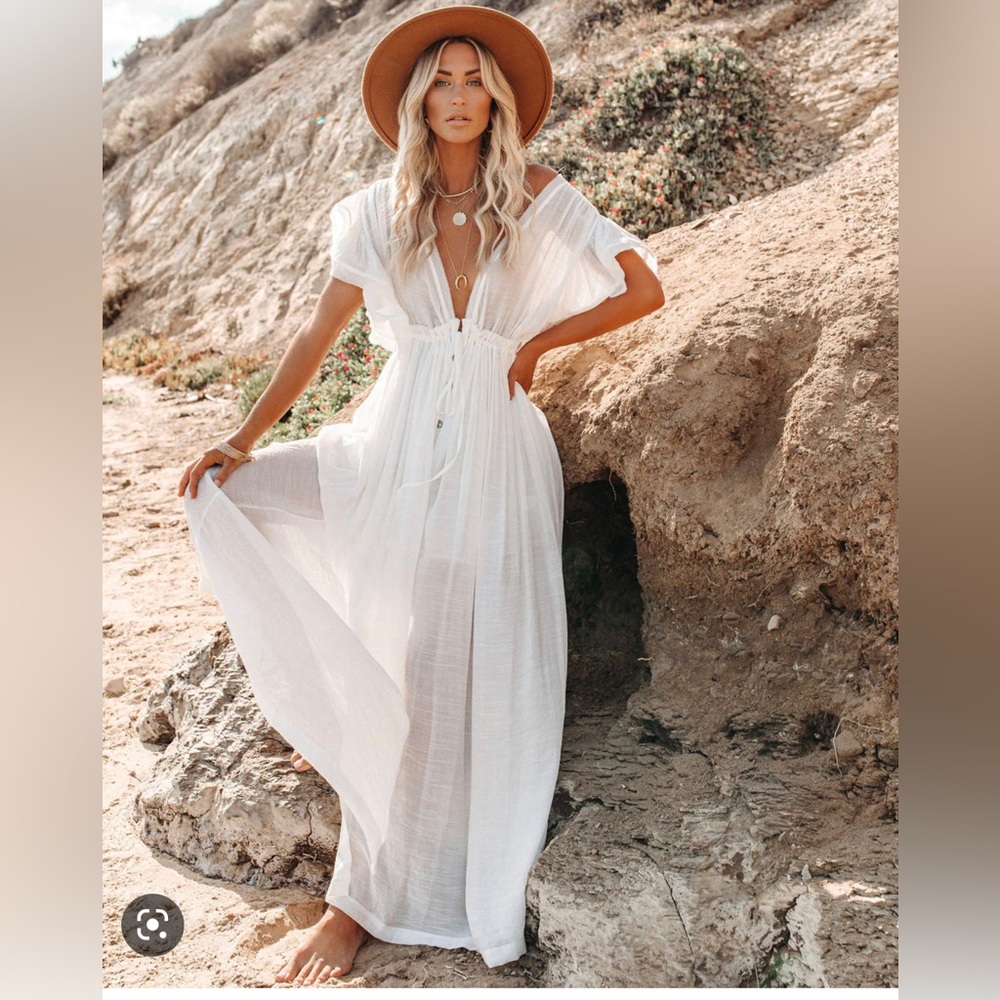 VICI Anika Pocketed Button Down Ruffle Maxi Dress